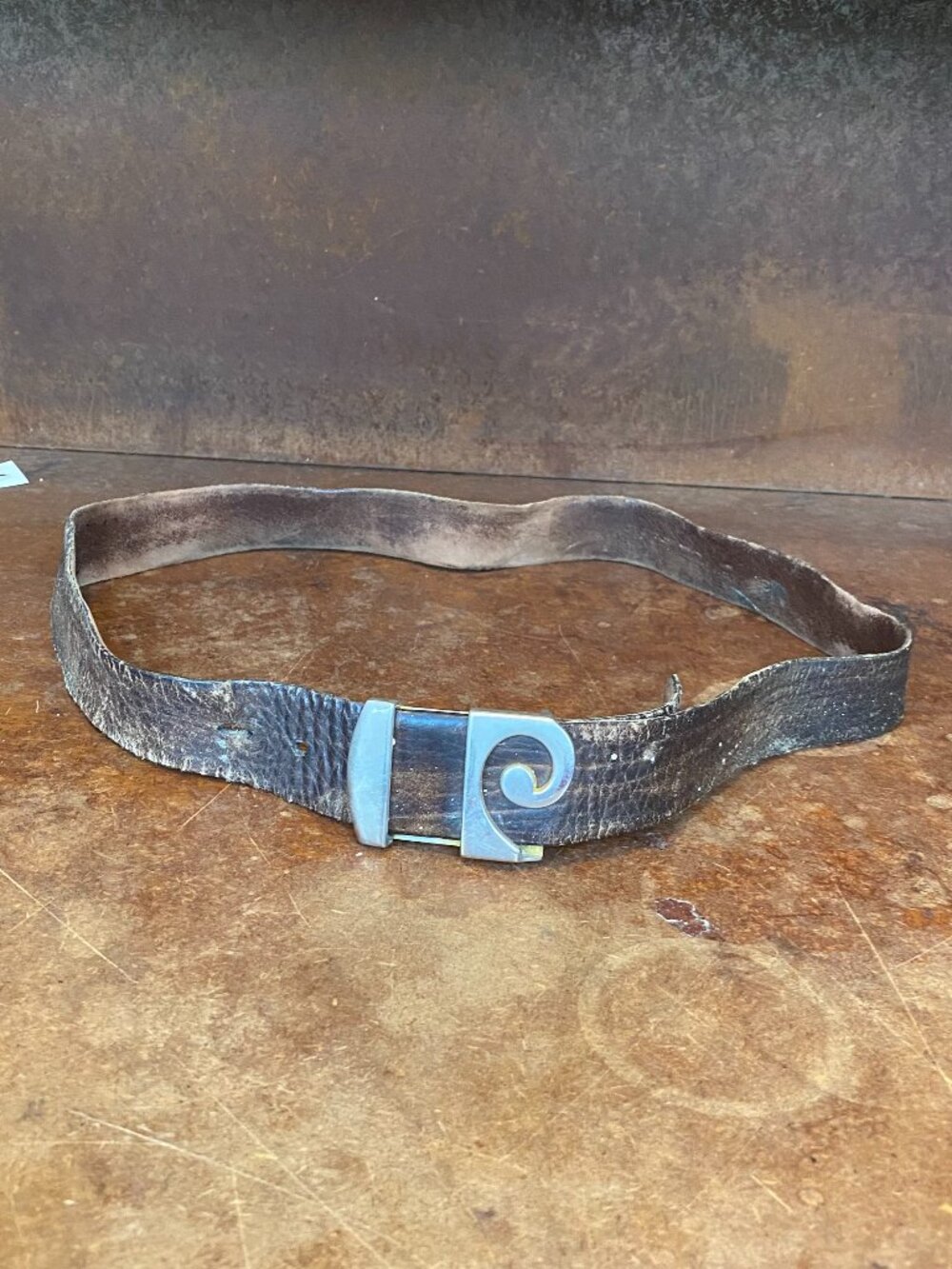 1960s Pierre Cardin Brown Leather Belt Made in Spain Vintage Distressed